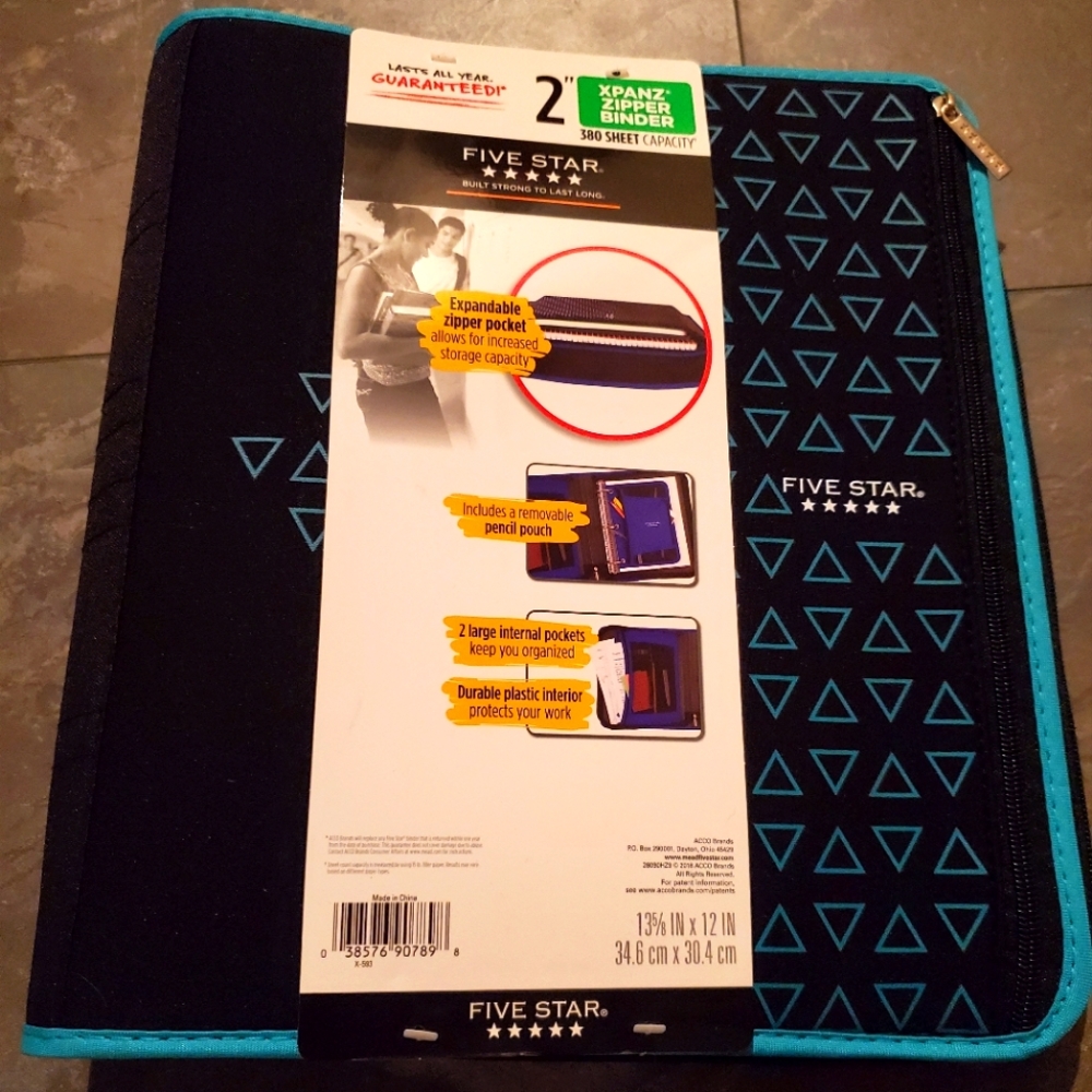 Five-star Xpanz 2 Inch 3 Ring Zipper Binder With Pencil Pouch Brand New